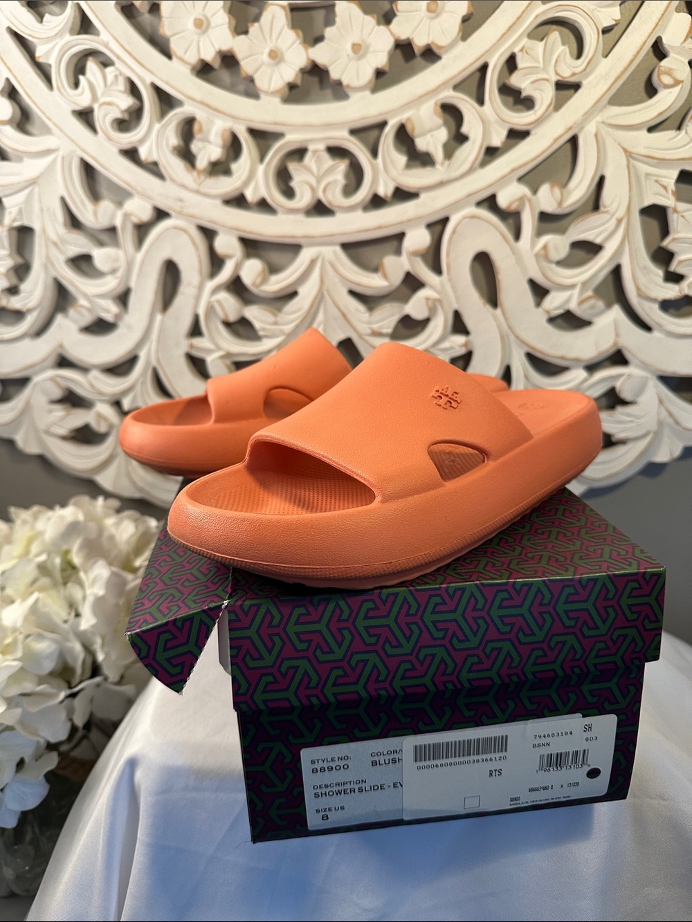Tory Burch Coral Blush Slide Sandals